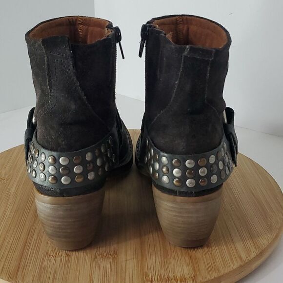 Josef Seibel Toni Studded Harness Suede Side Zip Booties Black Silver Size EU 38 - Picture 3 of 11